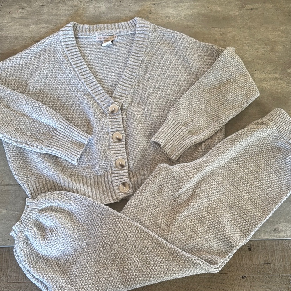 Cozy Gray Knit Cardigan and Pants Set